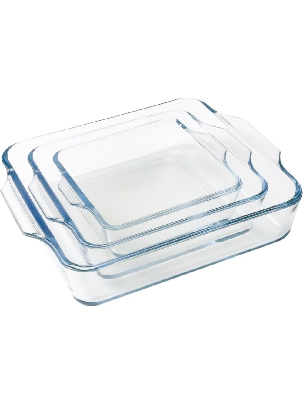 Set of 3 Square Glass Baking Trays with Handles - Multi-Cook Safe & Durable